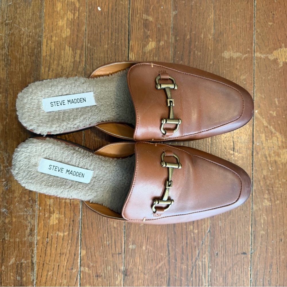 Steve Madden Tan Leather Men's Slip-On Mules Loafers - Size 10